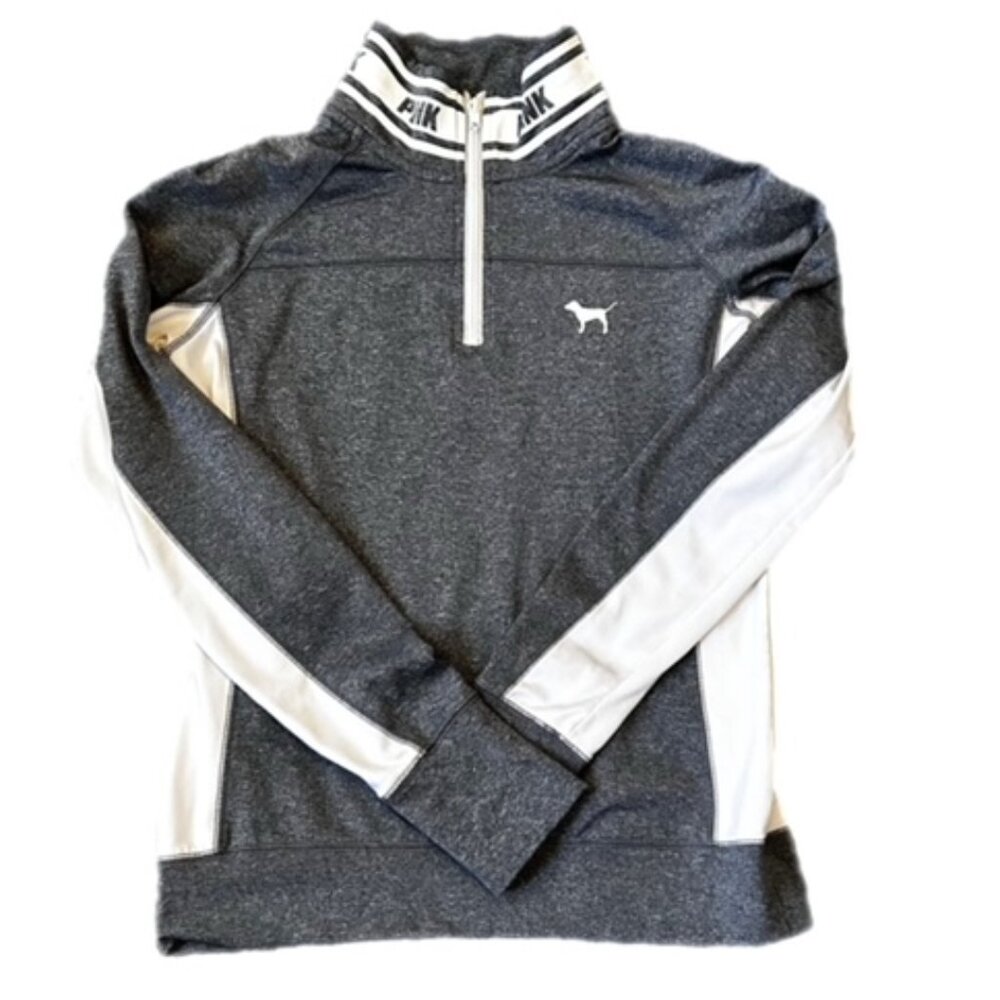 PINK Victoria's Secret Ultimate Quarter Zip Pullover Gray and White Size S
